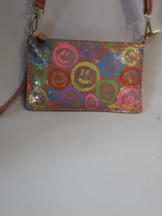 NWT Women Anca Barbu Pink Alex Multicolor Hand Painted Crossbody Clutch Handbag - Picture 3 of 7